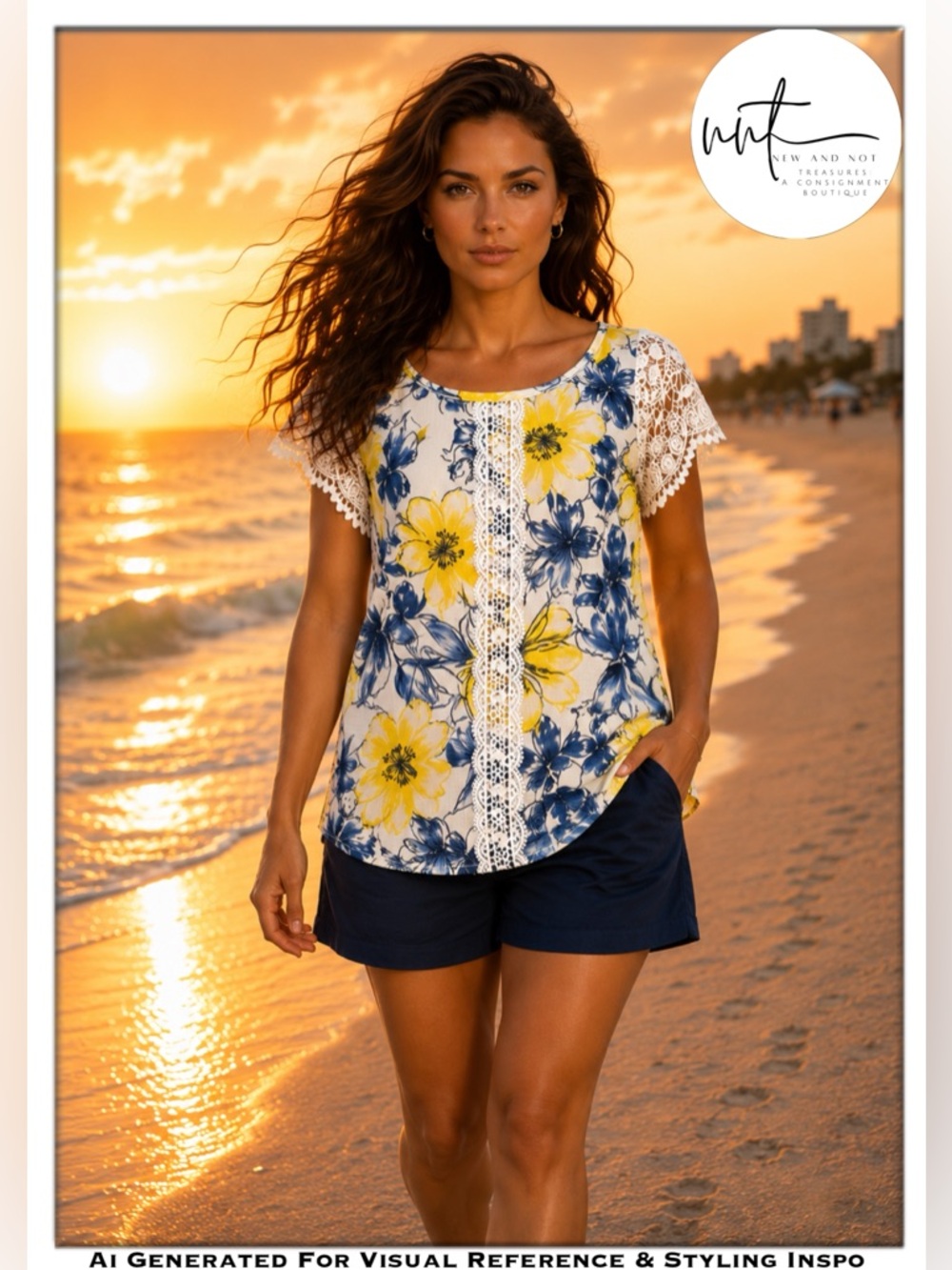 Seven Forty Two Women's Sz XL V-Neck 3/4 Sleeve Blue Layered Tunic (A7)